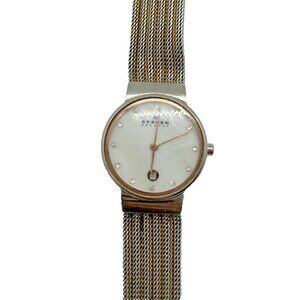 Skagen Women's 355SSRS Dress Watch 2-Tone Stainless Steel Mesh Band Date WR 3ATM